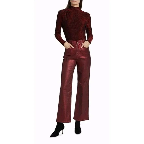 Veronica Beard Crimson Lurex Turtleneck Top - Picture 13 of 13